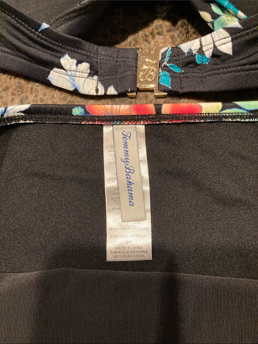 Tommy Bahama BlackTwo Piece Swim Suit in Black with Tropical Floral print - Picture 5 of 9